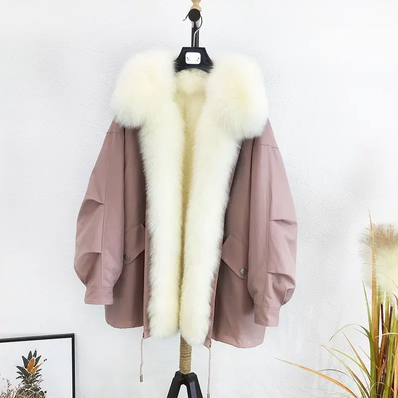 

Fashion Detachable Faux Fox Liner Parker Jacket Coat Female Thick Warm Outwear Big Faux Fur Overcoats Parkas Autumn Winter New