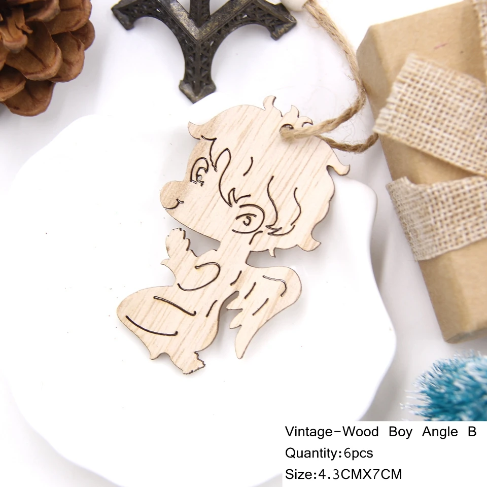 6pcs B-Angel B 6 шт. милые рождественские Деревянные Подвески украшения Висячие подарки деревянные ремесленные детские игрушки елочные украшения подарки - Цвет: 6pcs B-Angel B