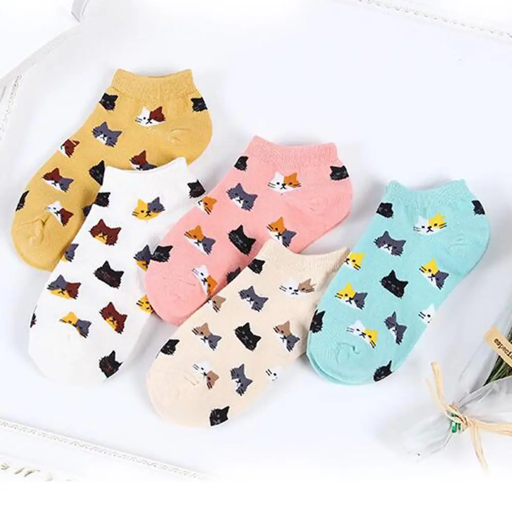 HobbyLane нескользящие носки для верховой езды, 5 пар/много милых носков с животными, женские летние корейские забавные короткие носки с котом
