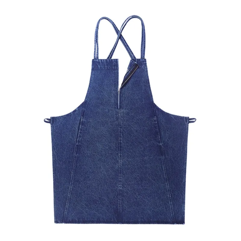 Black Blue Denim Apron Cross Back Strap Restaurant Cafe Mixologist