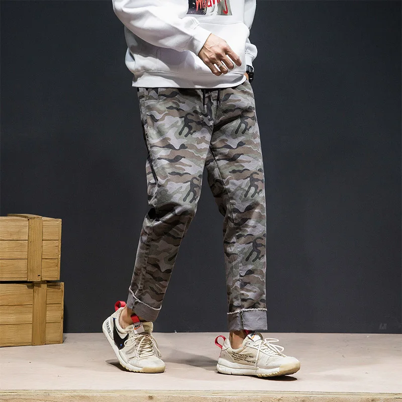 Модные мужские широкие брюки 2019 осенние уличные камуфляжные украшения джоггеры