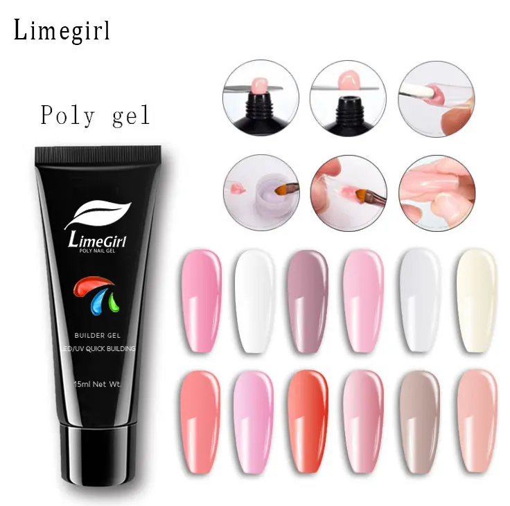 Limegirl Polygel акрил поли гель-розовый белый прозрачный кристалл УФ-светодиодный гель