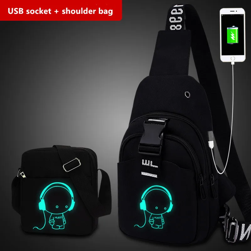 Chest USB shoulder Многофункциональные модные мужские сумки через плечо, зарядка через usb, нагрудная сумка для короткой поездки, светящаяся нагрудная сумка, сумка на плечо для молодых мужчин - Цвет: Chest USB shoulder