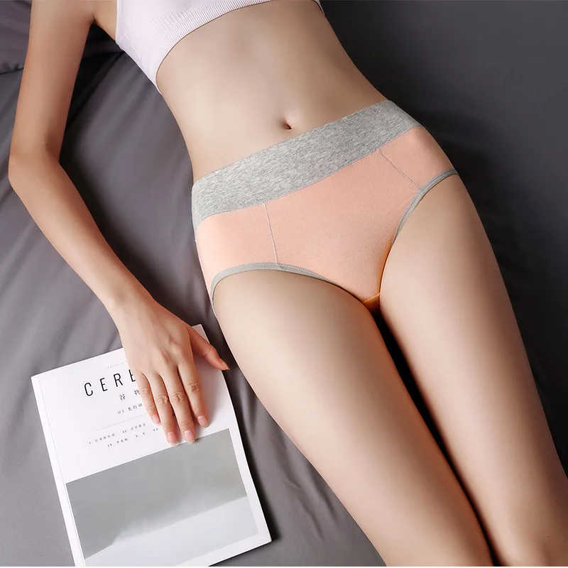 Women's Soft Cotton Underwear Panties,Mid-High Waist Comfortable Breathable Hipster Briefs - Color: xia