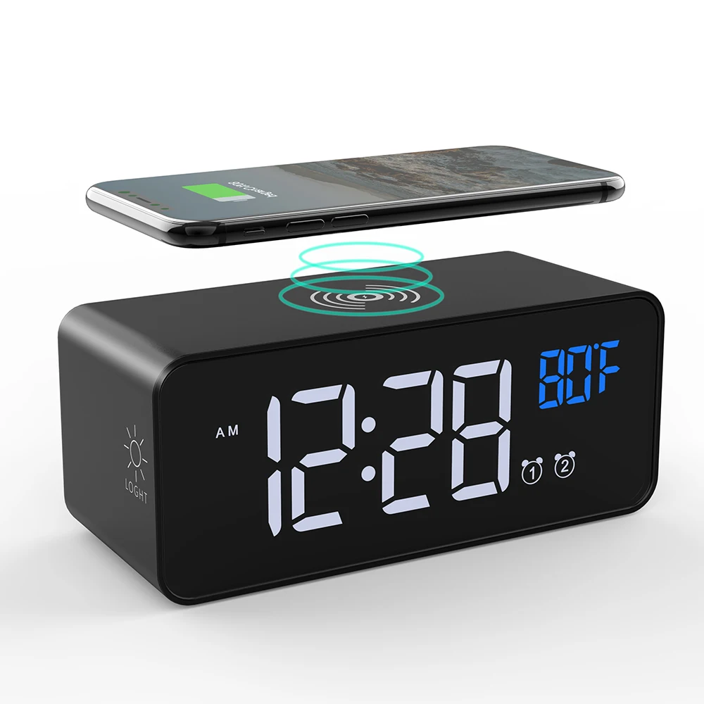 3 IN 1 Digital LED Desk Alarm Clock Thermometer 15W Wireless Charger With Qi Wireless Charging Pad Electric Alarm Clock apple charging station Wireless Chargers