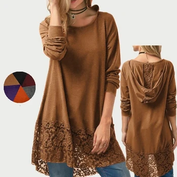 

Women Hoodie Fashion Long Sleeve Hooded Lace Patchwork Sweatshirts Hooded Autumn Femme Tracksuits Hoodie