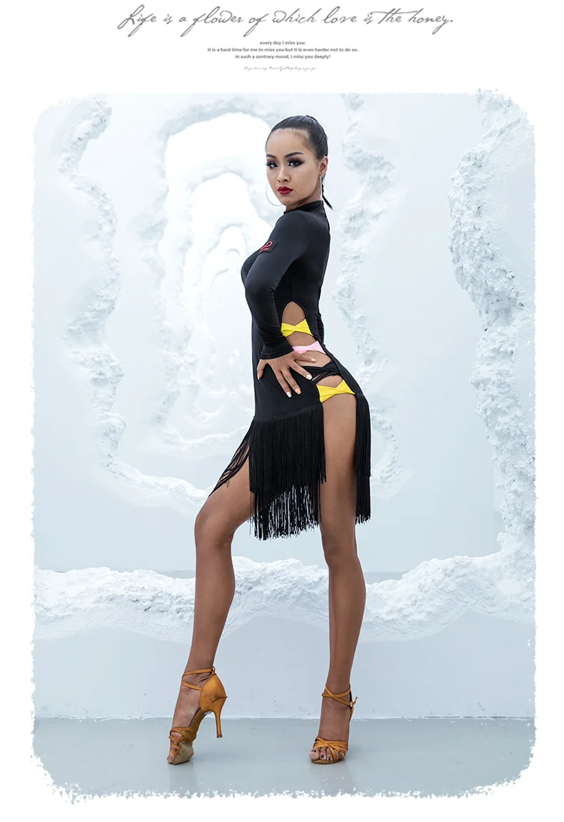 Latin Dance Dress Adult Competitive Clothing Practice Clothes Female Professional Dance Wear Performance Knot Tassel Dress BI111