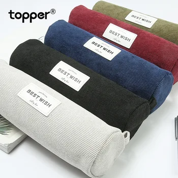 

Original corduroy large capacity pencil case cylinder simple pencil case female creative portable school supplies stationery bag