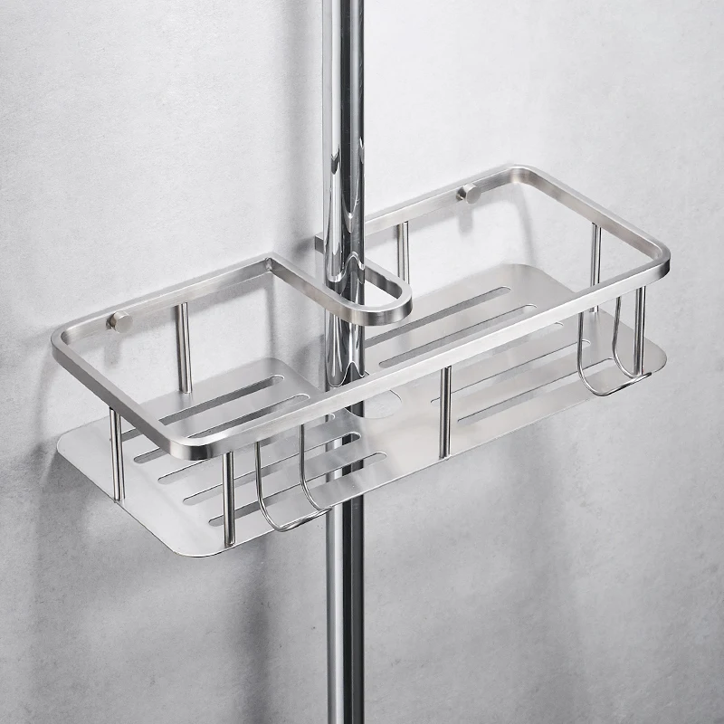 Bath Shower Sliding Bar with Hand Shower Bath Shelf Stainless Steel Set Brushed Nickel Finished ELF981