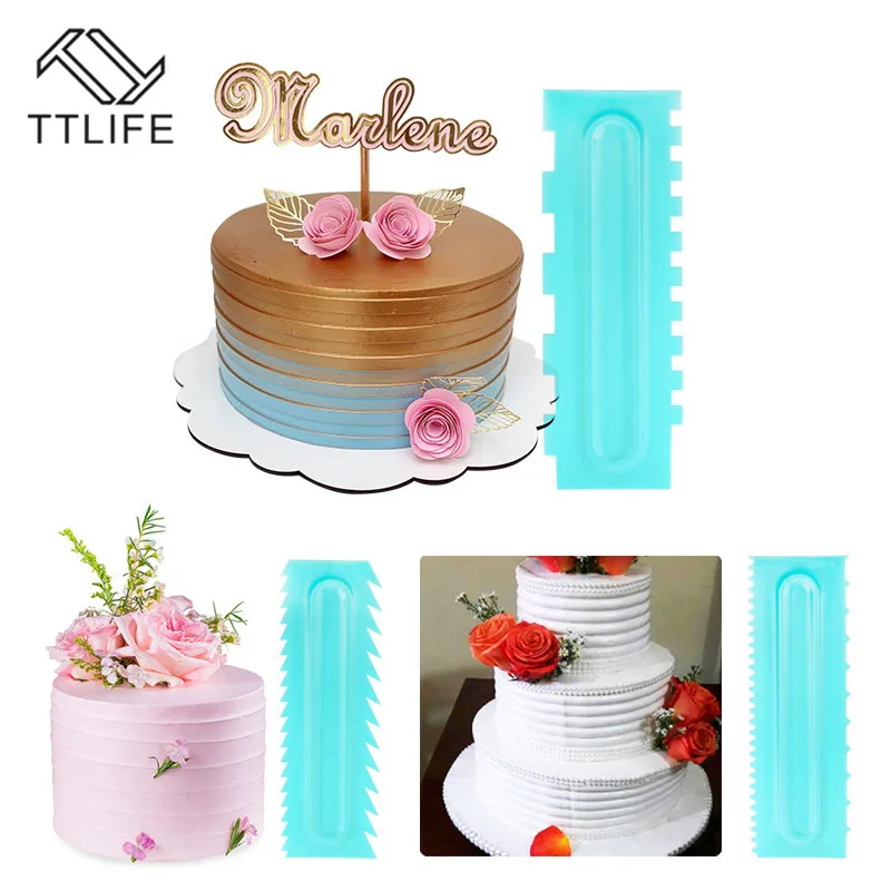  SEAAN 4Pcs/Set Cake Decorating Comb Smoother Cake Scraper Textures Baking Pastry Tools Fondant Spat