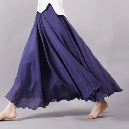 navy blue Весна Осень jupe longue femme хлопковая длинная льняная юбка для женщин с высокой талией макси юбка свободного кроя пляжные женские юбки faldas - Цвет: navy blue