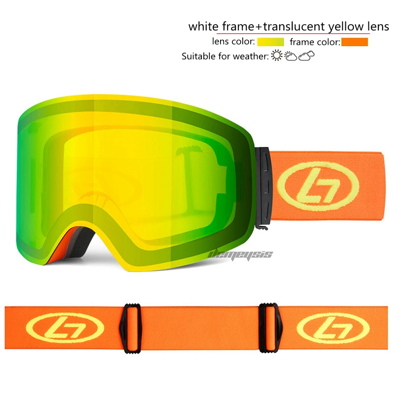 whi frame yellow len Лыжные очки двухслойные противотуманные очки для катания на коньках ветрозащитные очки для сноуборда UV400 Мужские и женские очки для катания на лыжах - Цвет: whi frame yellow len
