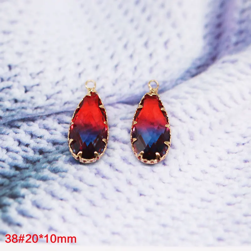 No.38 4 шт., градиентные радужные средние цвета, 2 грани, кристаллы, стеклянные камни, подвеска, покрытые медным краем, бусины, сделай сам, серьги, основания - Цвет: No.38
