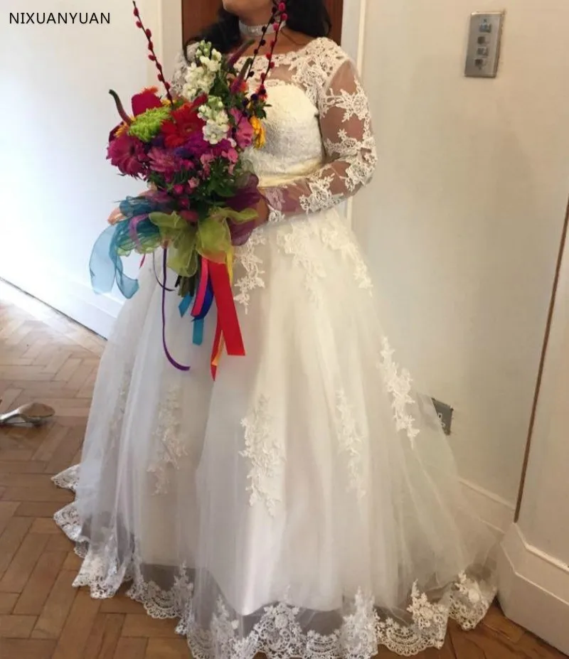 

Vestido De Noiva 2019 Princess Sheer Scoop Neck Lace Long Sleeve Wedding Dress Bridal Gowns for Weddings Robe De Mariee