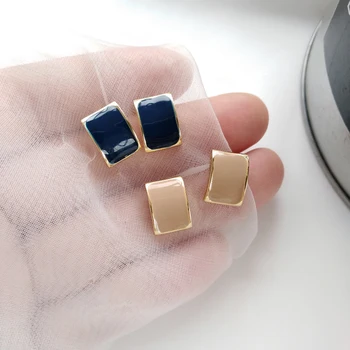 

Fashion minimalist style metal rectangle Earring 20 Retro web celebrity geometric arc glaze Stud Earrings For Women Accessories