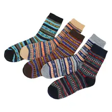 5 пар, мужские винтажные вязаные носки из искусственной шерсти, теплые носки с цветными полосками
