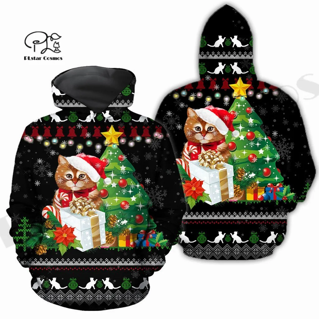 

PLstar Cosmos 3Dprinted Newest Christmas Cat Pet Art Premium Harajuku Streetwear Unique Unisex Hoodies/Sweatshirt/Zip Style-3
