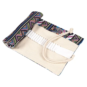 

School Canvas Roll Pouch Pen Storage pecncil box 48 Holes National style