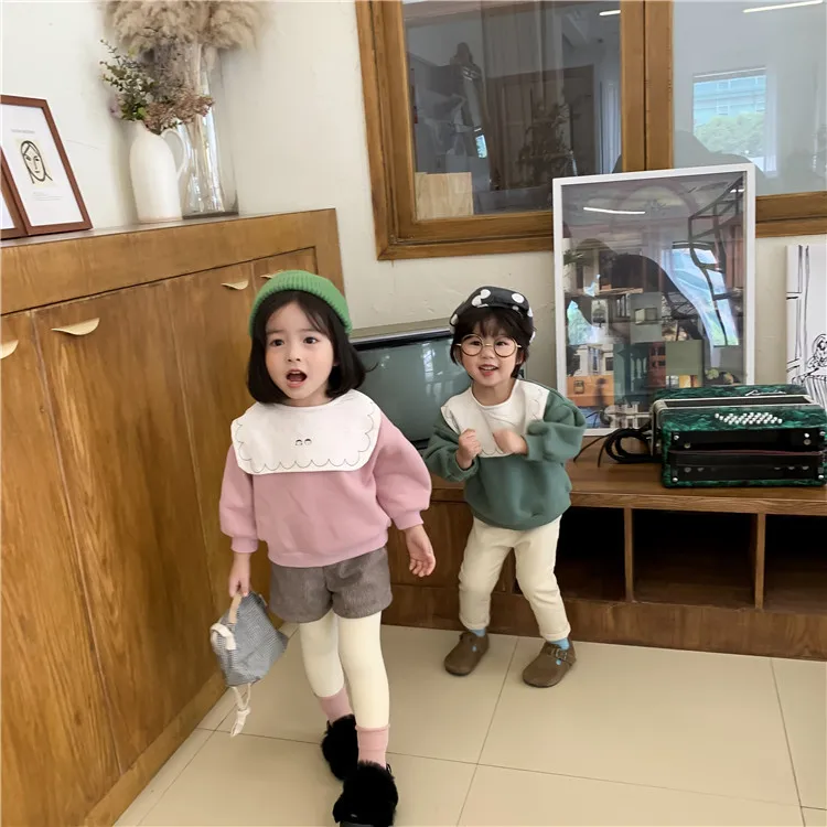 Goedkoop Herfst Winter Peuter Baby Jongens en Meisjes Fluwelen Hoodies Kleding Kinderen Cartoon Print Sweatshirt Vierkante Kraag Kinderkleding