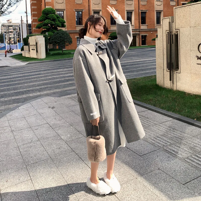 

Toggle Woolen Jacket Women's Mid-length 2020 Autumn And Winter New Style Korean-style Loose-Fit Slimming Casual over-the-Knee Du
