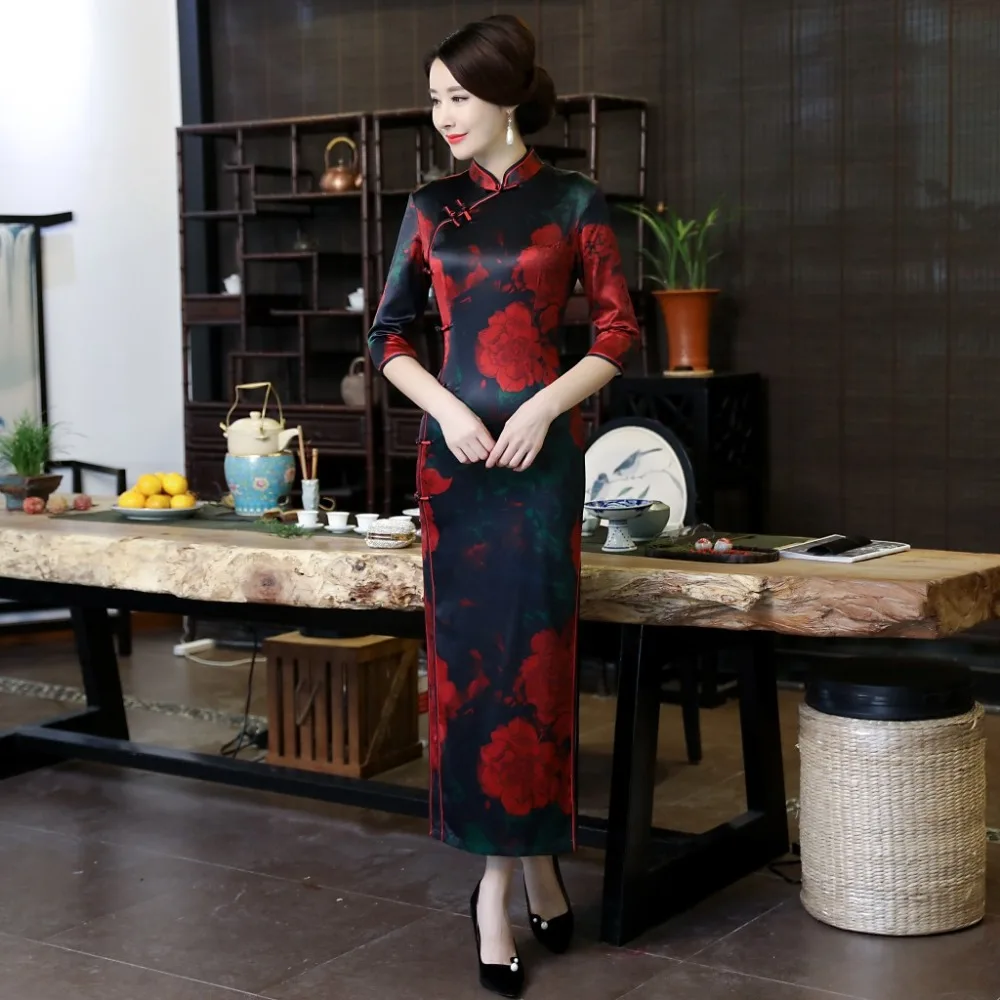 Винтажное китайское традиционное женское вискозное цветочное Qipao Мандарин воротник Cheongsam Новинка китайское торжественное платье размера плюс 4XL