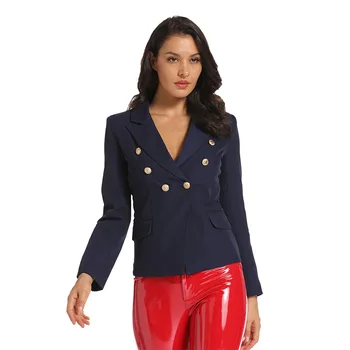 

UKCNSEP New Fashion 2020 Runway Style Women's Gold Buttons Double Breasted Blazer Outerwear Plus size S-XXXL