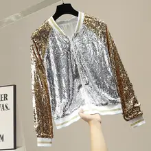 

Women Sequin Coat Bling Bling Shiny Outerwear Casual Jacket Sequined Short Tops Golden Silver Patchwork Coats