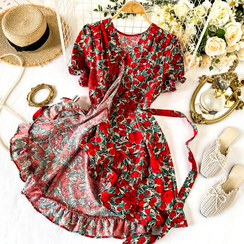 new fashion women's clothing Ruffles Above Knee, Mini Print dresses women dress