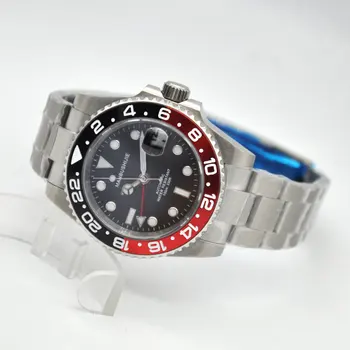 

MANBUSHIJIE mens watch 40mm red GMT black and red beze automatic mechanical SS waterproof swim luminous top quality watch mens