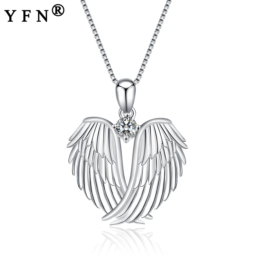 

YFN 925 Sterling Silver Necklace Pendant Angel Wings Silver Chain Women Crystal ZirconSilver 925 Jewelry Ketting Collar Necklace