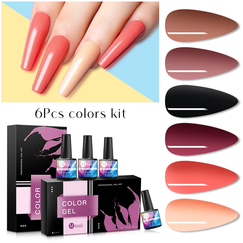 Mtssii 6PCS UV Pure Color Gel Nail Polish Set Nails Soak Off Manicure Semi Permanent UV LED Art Lacquer For Nail Art Lacquer