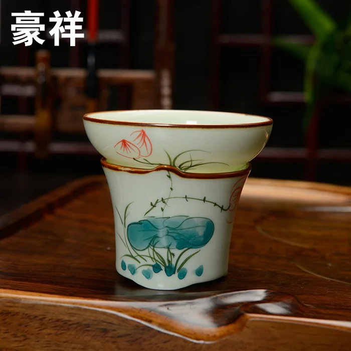 [GRANDNESS] Jingdezhen расписанное вручную чайное ситечко Celadon керамическое Сетчатое чайное ситечко, чай - Цвет: E