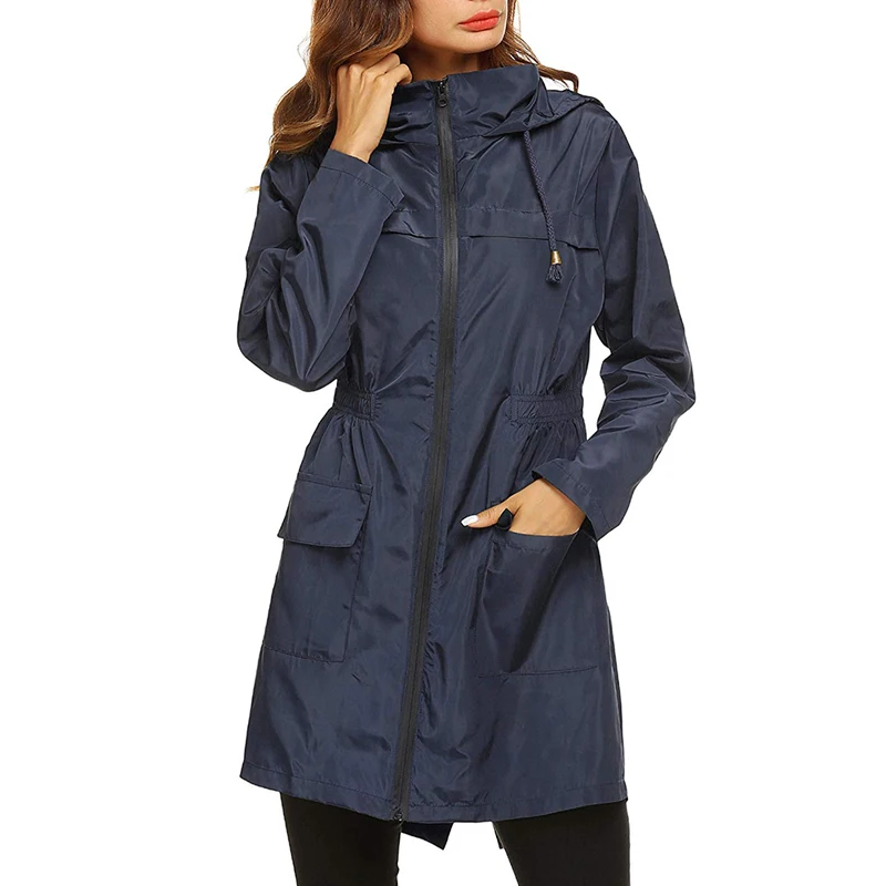 Sfit, Женский легкий плащ, женский водонепроницаемый, с капюшоном, для прогулок, куртка, длинный дождевик, для активного отдыха, дождевик
