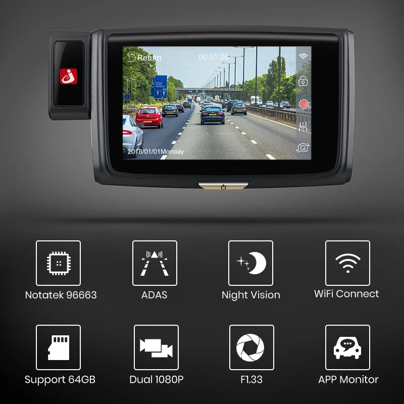 Junsun ADAS Автомобильный видеорегистратор, Wi-Fi, DashCam, фронтальная и задняя камера, поддержка FHD 1080P 60fps, регистратор, камера записи видео S660