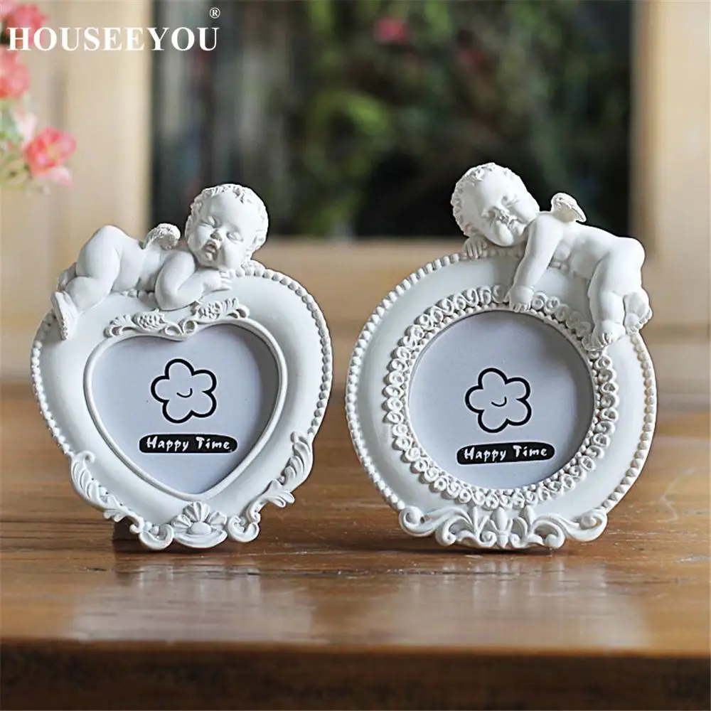

White Cute Angel Sculpture Photo Frame Picture Frames European Baby Kids Photo Frames Home Office Desktop Decor Crafts Ornaments