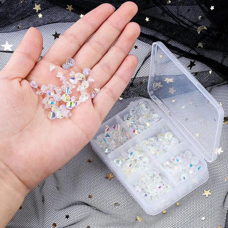 매우 반짝이는 혼합 모양 유리 비즈, 느슨한 스페이서 주얼리 비즈, 쥬얼리 제작, DIY 공예 액세서리, 상자당 350 개, 6mm