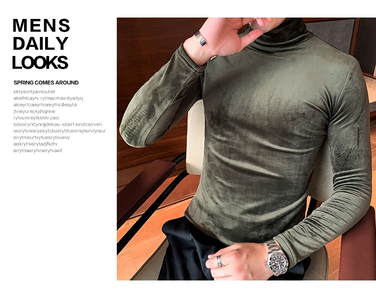 Camisetas, винтажные, мужские, бархатные, мужские, мужские, terciopelo cuello alto camisetas hombres real camiseta hombres Slim Fit Hombr