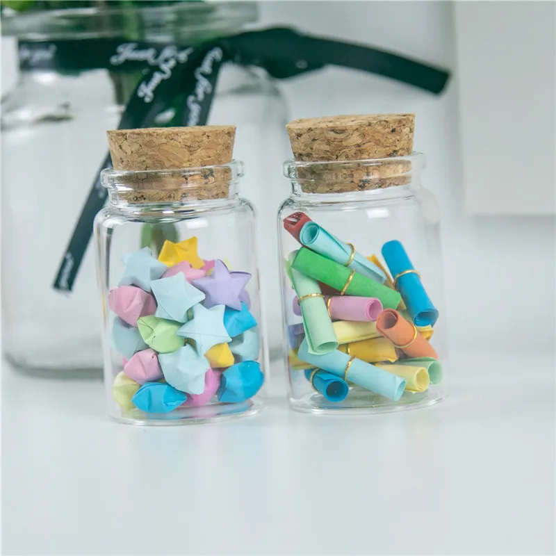 24pcs 47x70x33 mm 80ml Empty Wide Mouth Glass Bottles With Cork DIY Decorative Vials Gifts Wishing Star Bottles