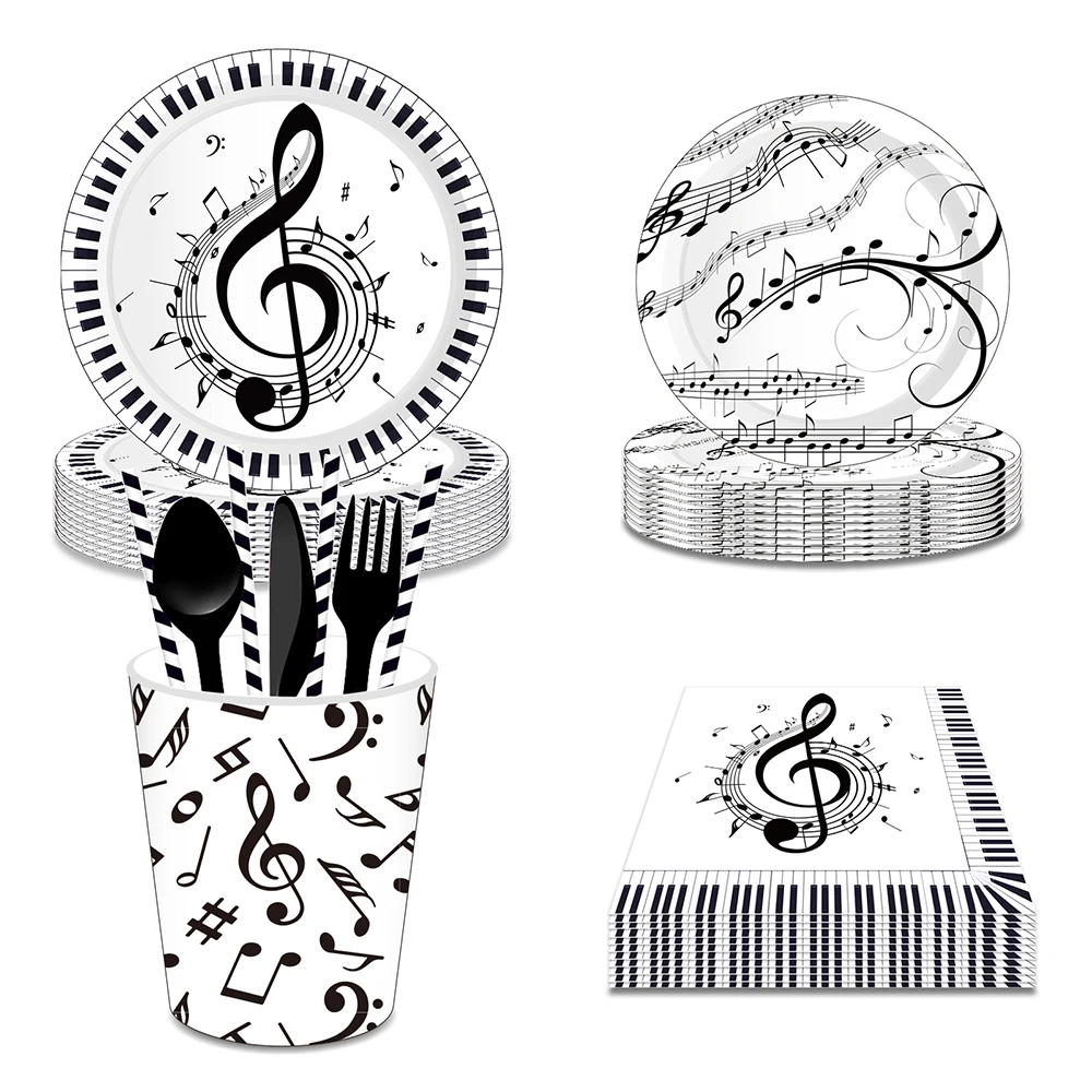 

Musical Note Birthday Party Wall Hanging Banner Disposable Tableware Sets Paper Plates Disco Music Baby Shower Party Decorations