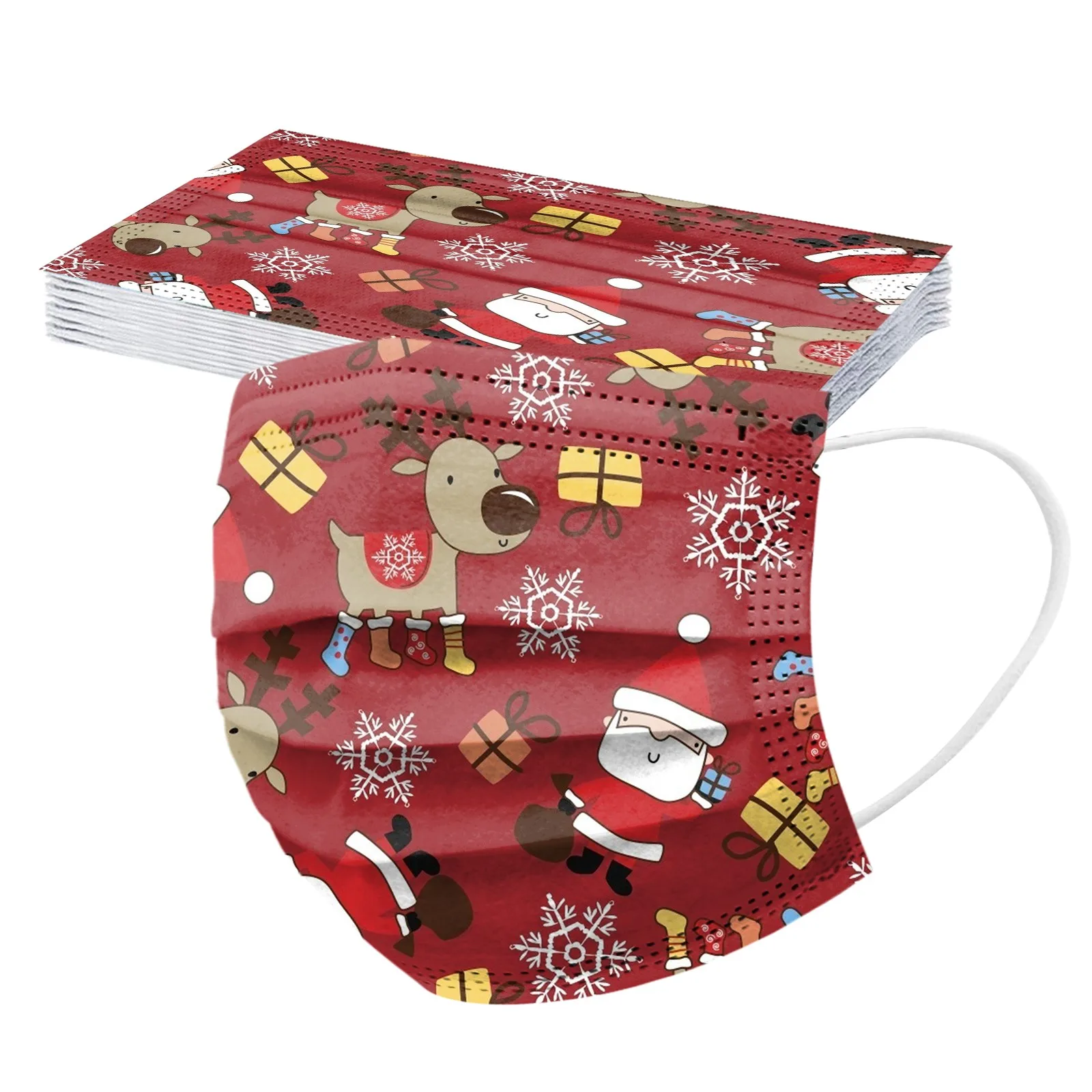 10pcs Christmas Masks High Quality Cubrebocas Adult Christmas Print Disposable Mask Industrial 3-layer Mask Unisex 10 Pieces 3