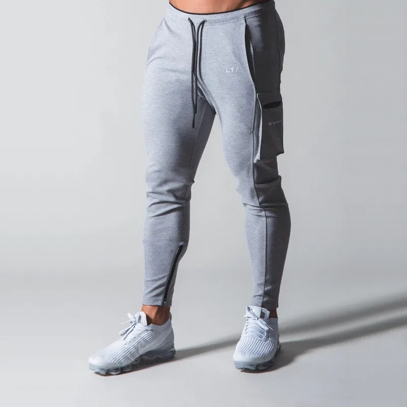 gym joggers for men New Cotton Casual Pants Jogger Fitness Sweatpants Multi-pocket Zipper Trousers Just Zipper Slim Pants fishing pants