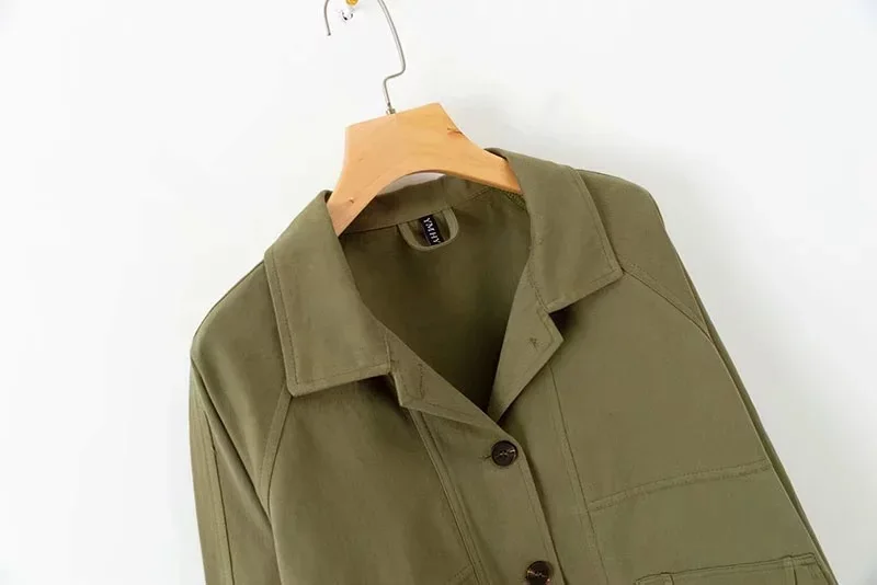 

2018 Autumn New Style European And American Women's Army Green Large with Pockets Jacket Versitile Fashion
