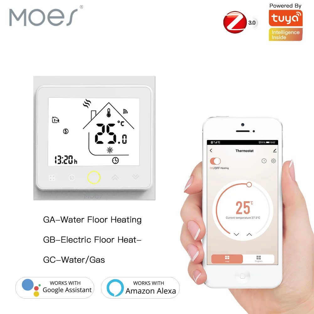 Mejor Compra ZigBee-termostato inteligente, controlador de temperatura, Hub necesario para agua/calefacción de suelo eléctrica/caldera de Gas con Alexa y Google Home 3Bjdel0BK