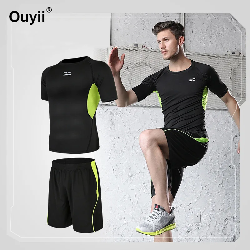 Suit Style 1 Мужской костюм для фитнеса, тренажерного зала, тренировочная одежда, быстросохнущая компрессионная спортивная одежда, дышащая одежда для бега, фитнеса, с коротким рукавом - Цвет: Suit Style 1