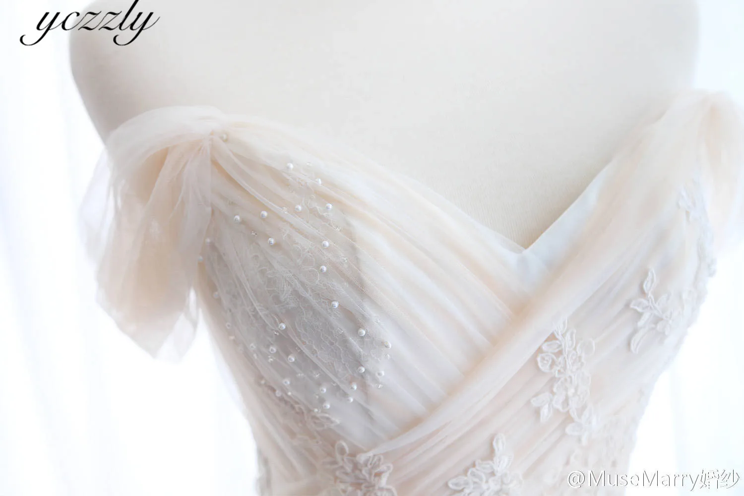 Fashion Off-shoulder Mermaid Wedding Dresses Long Champagne Pearls Pleated Wedding Gowns Robe De Mariee RW225