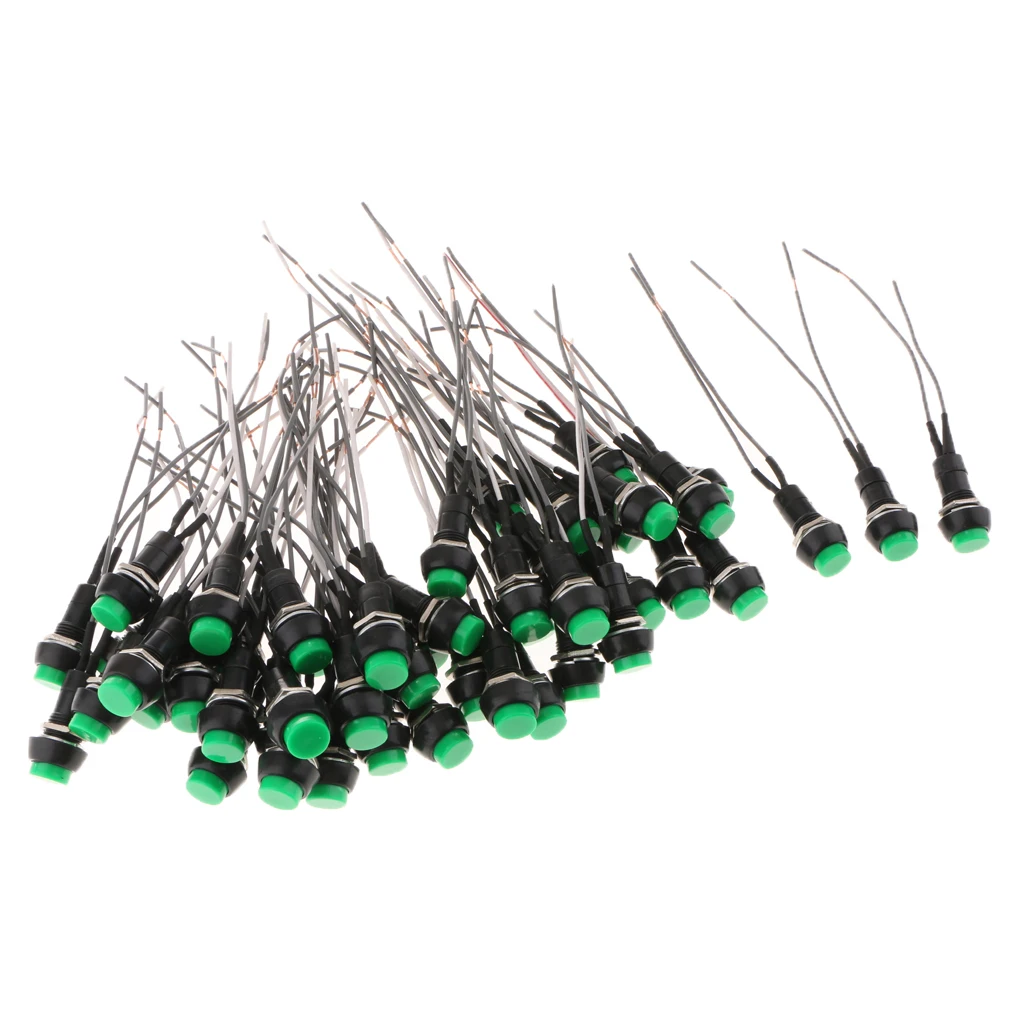 50 Pack Car Circuit Wire Horn Switch ON-OFF Lighted Push Button Switch Green