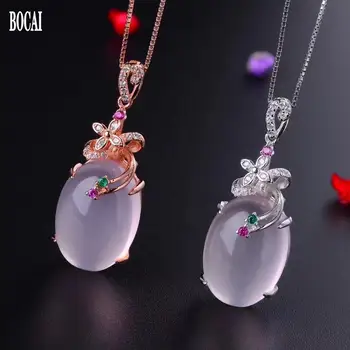 

100% real s925 pure silver inlaid pink crystal natural hibiscus stone pendant for woman fashionable new woman pendant