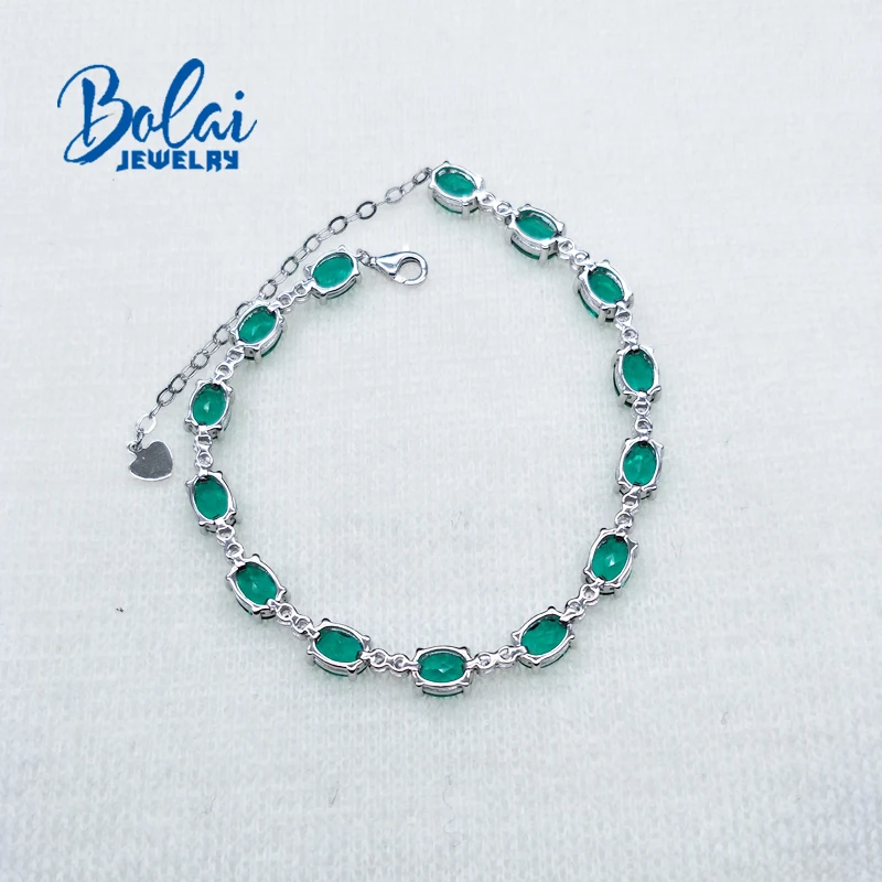 Bolaijewelry, создан нано Изумрудный браслет овальный 5*7 мм драгоценный камень с 925 стерлингового серебра ювелирные украшения для женщин юбилей подарок