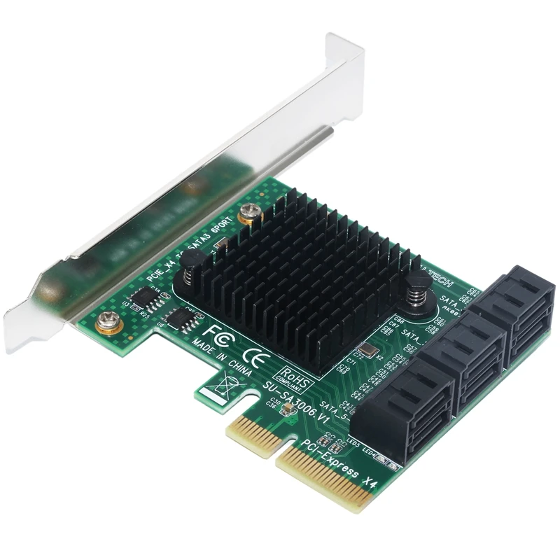 

SSU SA3006 PCI-E X4 to 6 Port SATA 3.0 6Gbps Controller Card with Heat Sink Expansion Adapter Board for Mining BT for Desktop