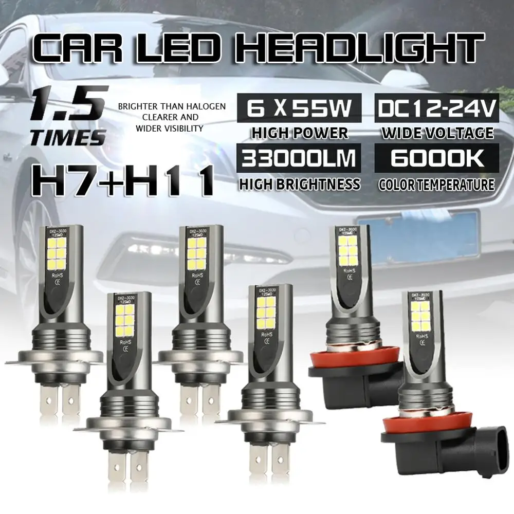 

Suitable for Hyundai Sonata 2011-2014 Car LED 6X Bulb H7 Headlight H11 Fog Light 6000K White High Power Car Light Accessories